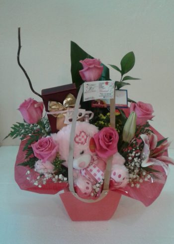 Pink Love Teddy birthday just because flowers flores sxm st maarten arrangements (3)