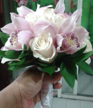 White Roses and Pink Cimbidium Orchids Bridal