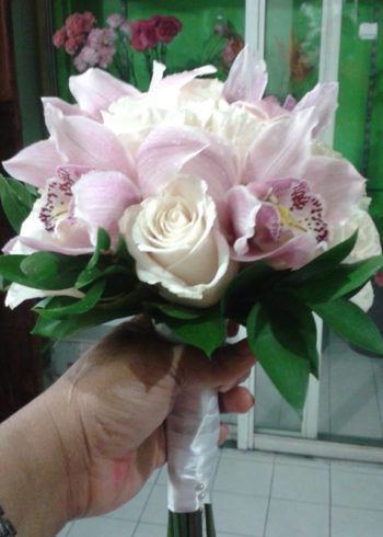 White Roses and Pink Cimbidium Orchids Bridal